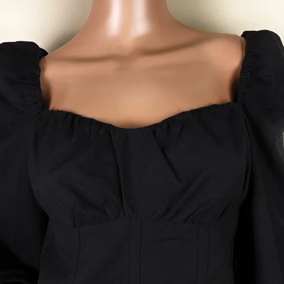 NEW & OTHER STORIES BLACK PUFF SLEEVE CROP TOP - Picture 3 of 5